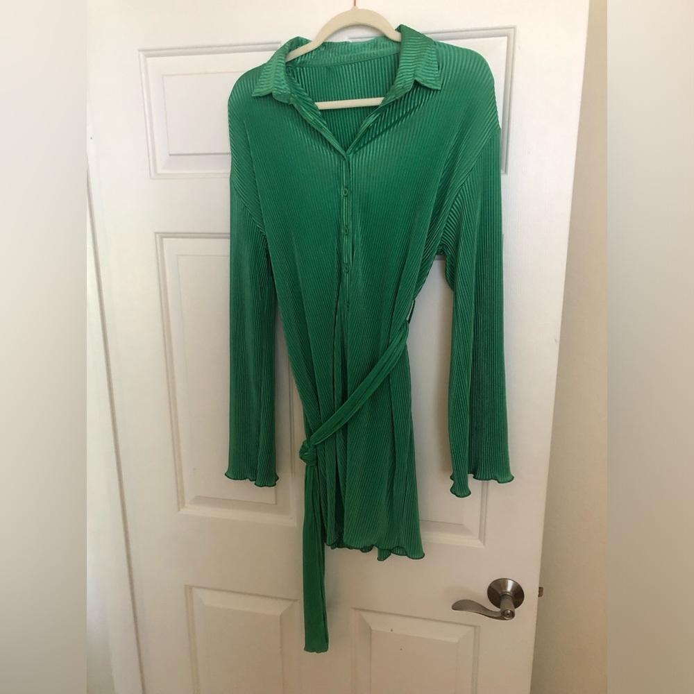 Amazon Green Pleated Midi Dress